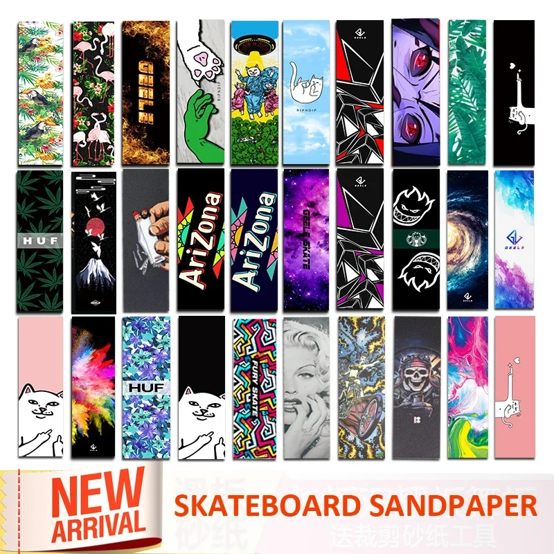 Digital Spray Emery Double Rocker Skateboard Sandpaper Deck Sticker Sandpaper Scooter Griptape Longboard Abrasive