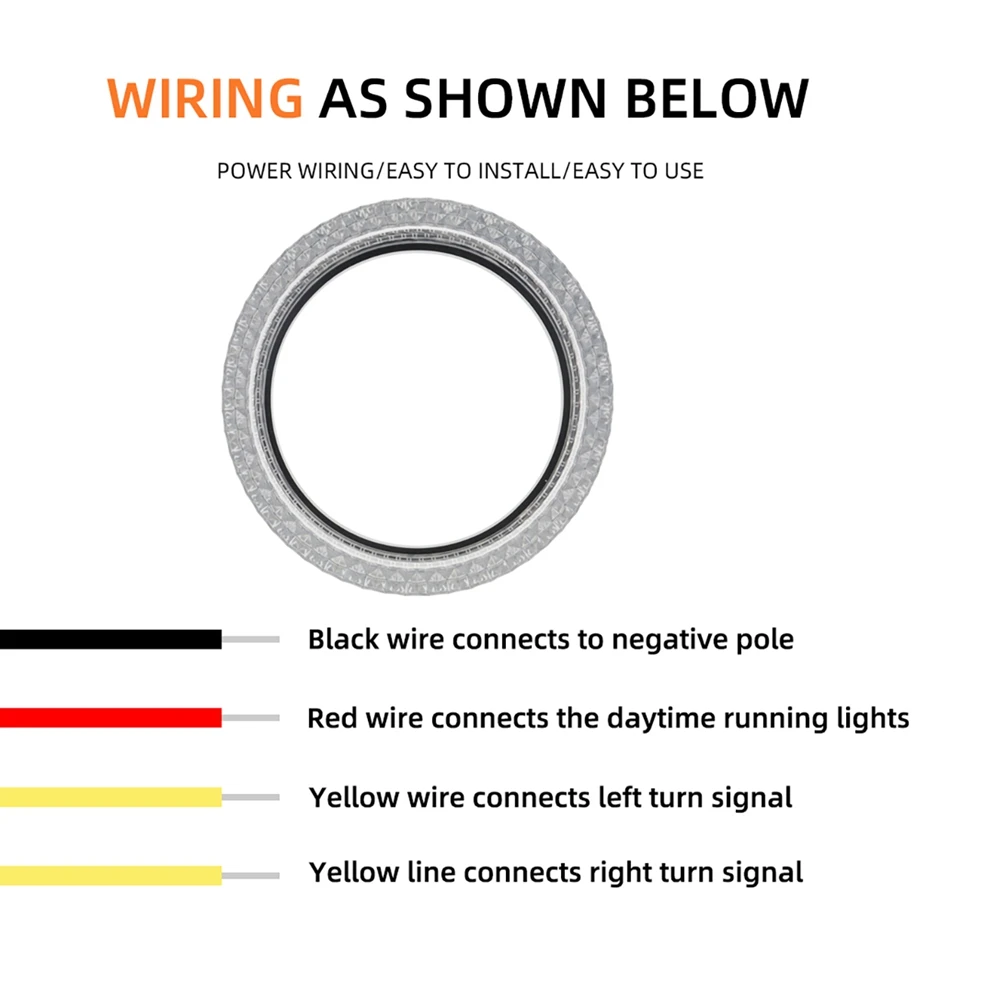 

2 In 1 RGB Led Symphony Angel Eyes Ring Light For Cars With App Control DRL Daytime Running Light