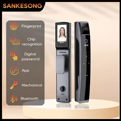 SANKESONG 3D Face Recognition Smart Lock with Screen Biometric Fingerprint Electronic Digital Lock IC Card APP Home Lock