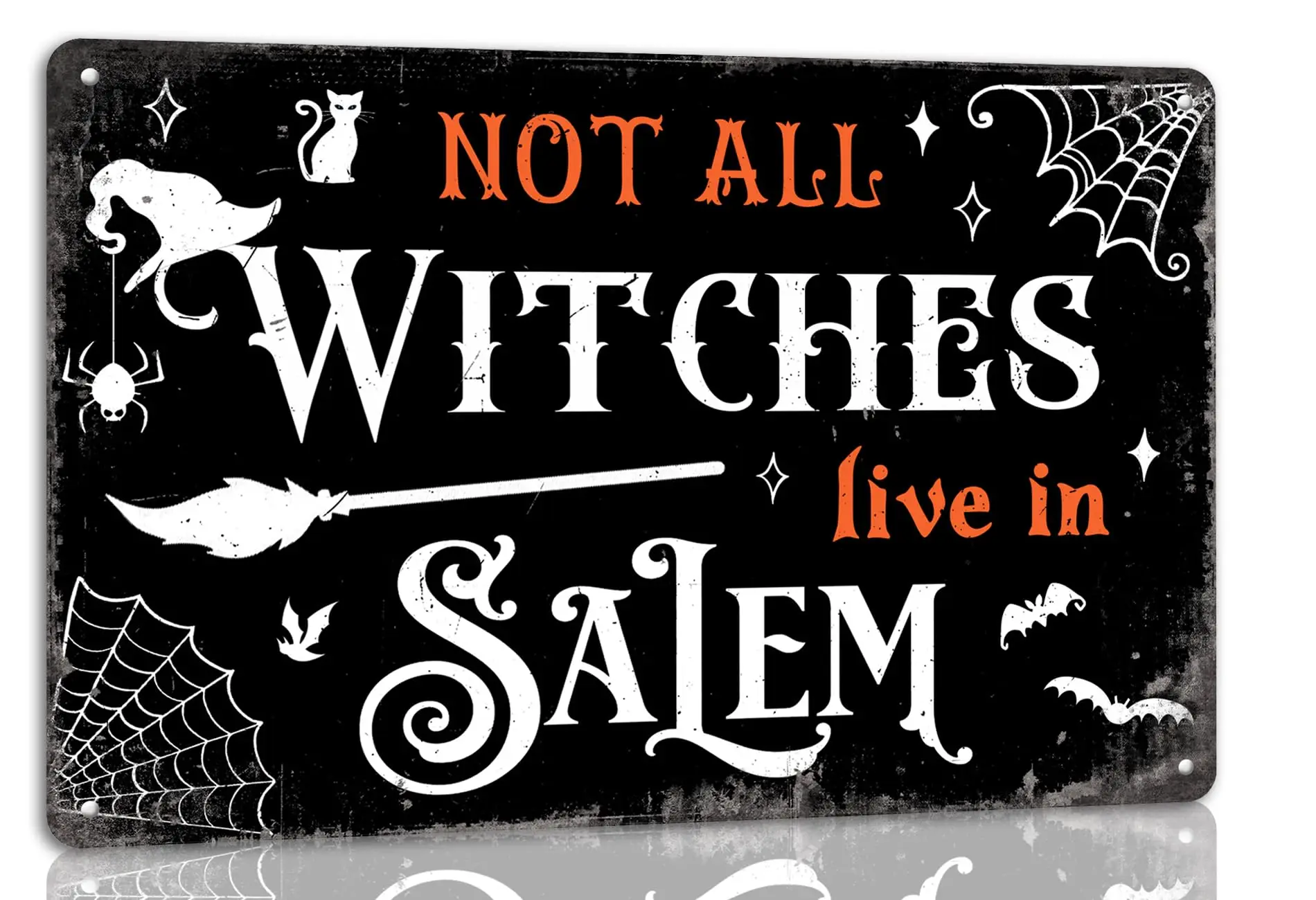 Not All Witches Live in Salem Tin Sign Vintage Halloween Decorations Funny Halloween Metal Sign For Home Kitchen Bedroom Porch Y