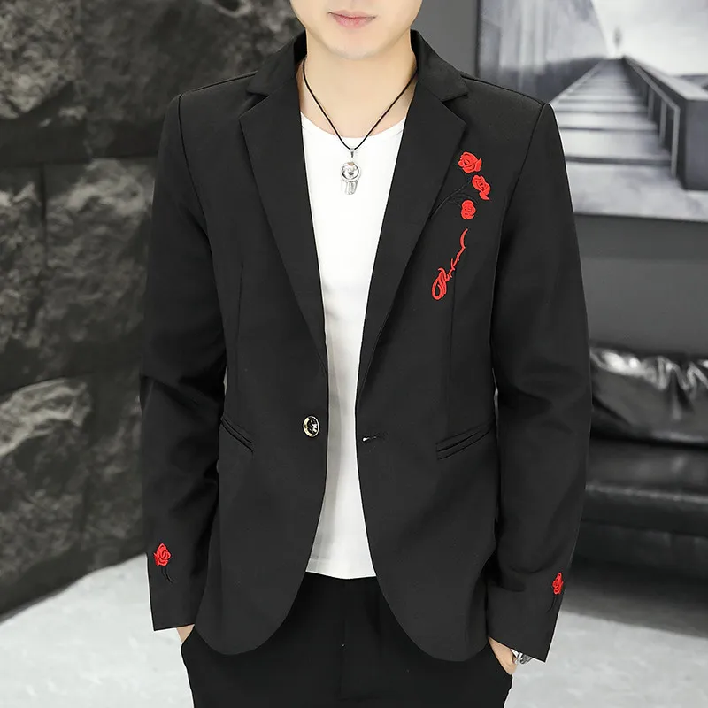 

Men's Casual Embroidered Jaet Sli Spring Autumn Faionable Korean Sle Long Sve Soft Polyester Blend Outerwear