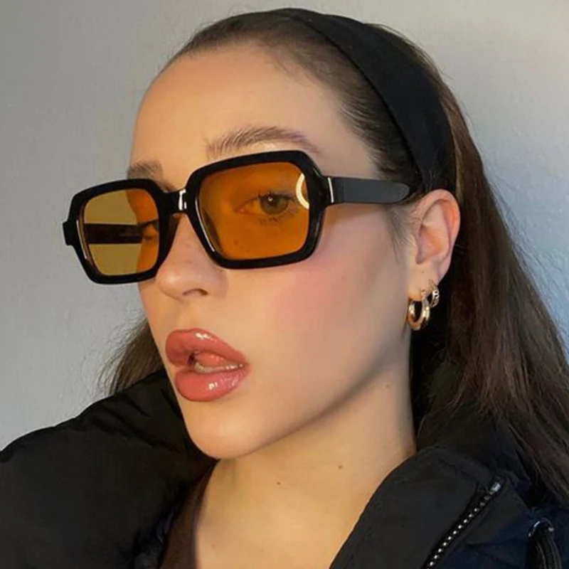 Trendy okulary przeciwsłoneczne damskie w stylu Vintage żółte dekoracje odcienie 2024 Retro markowe okulary przeciwsłoneczne kobiece Lady Square Designer óculos De Sol