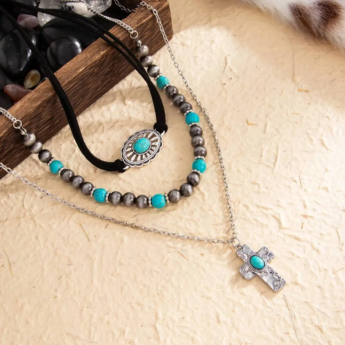Ingemark 3 قطعة/المجموعة العرقية الصليب يسوع قلادة المختنق قلادة للنساء 2026 الاتجاه الجديد بوهو الخرز سلسلة الجمالية مجوهرات هدية #6