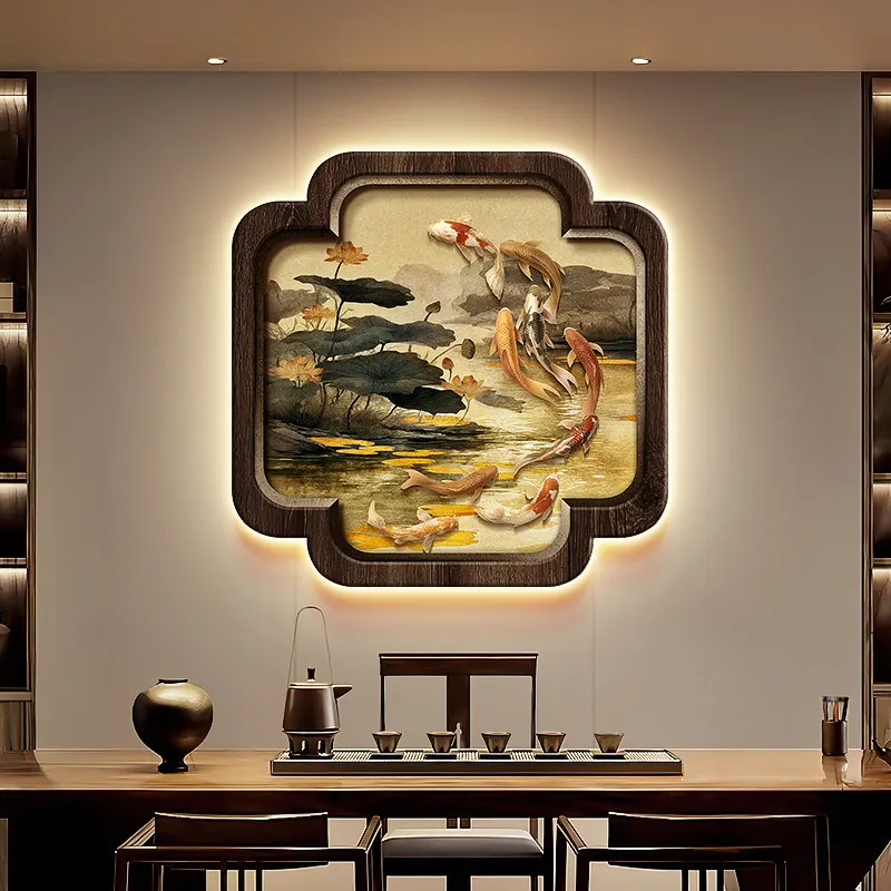 Song Dynasty Aesthetics Nine Fish Map Entrance Decorative Painting Lotus Tea Room Entry Hanging Painting False Window Corridor M