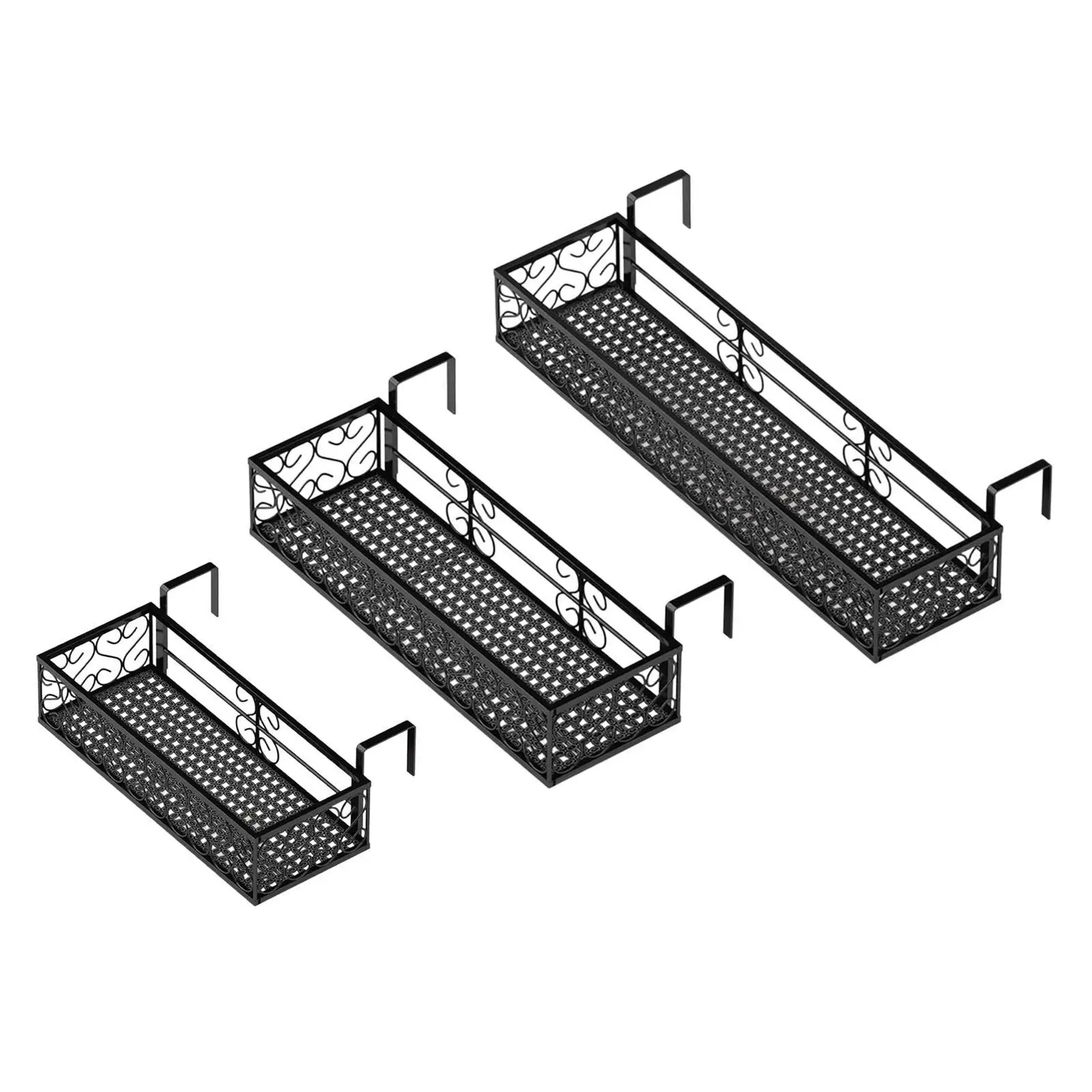 Outdoor Hanging Flower Pot Stand Iron Balcony Railing Planter Shelf Basket for Courtyard and Porch
