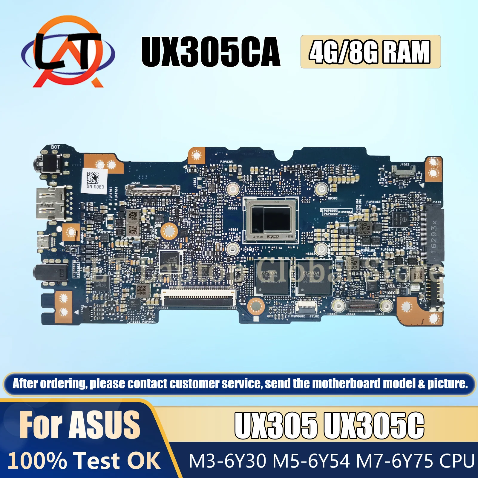 

UX305CA Mainboard REV 2.0 for ASUS Zenbook UX305 UX305C Laptop Motherboard With M3-6Y30 M5-6Y54 M7-6Y75 CPU 4G/8G-RAM