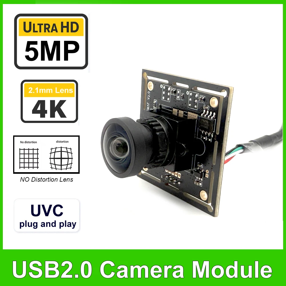 

USB-модуль HD 30fps 4K с широкоугольным объективом 130° 8 МП 2.1 мм без искажений, 5 МП/2K USB-камера для ПК, OTG, MJPEG, YUY2, PCBA, Plug and Play