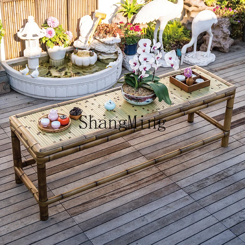 

SM outdoor courtyard Chinese garden ornament bamboo table and chair balcony bamboo chair landscaping arrangement