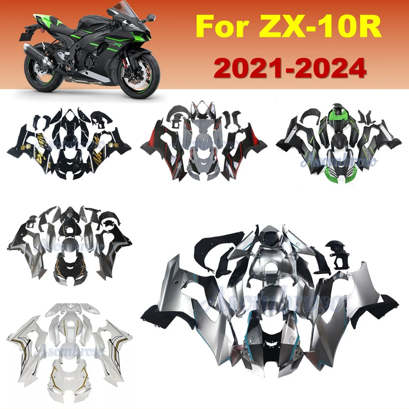 

New Fairings Motorcycle Accessories For Kawasaki ZX10R 2021 2022 2023 2024 ZX 10R ZX-10R 2025 Silvery Black Injection Bodywork