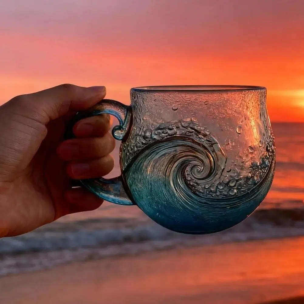 1/2PCS Sea Glass Wave Mug Wave Glass 12oz Wave Glass Unique Textured Beach Lovers Themed Mug 350ML