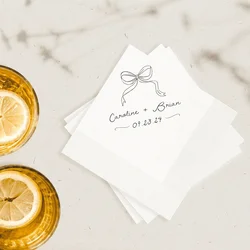 50/100/200pcs Customized wedding napkins hand-painted bow simple anniversary party napkins, luncheon custom elegant bar napkins
