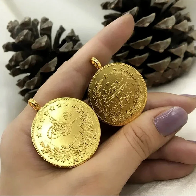 Arab Muslim Women\'s Necklace Jewelry Gift Turkish Ottoman Totem Coin Pendant Ethnic Bride Jewelry Long Slip Chain Plated