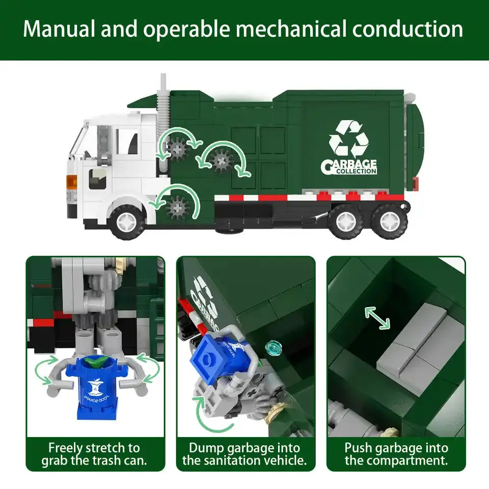 MOC City Garbage Truck Car Building Block Sanitation Transporter Heavy Vehicle High-Tech Trucks Model Brick Kids Toys Xmas Gift