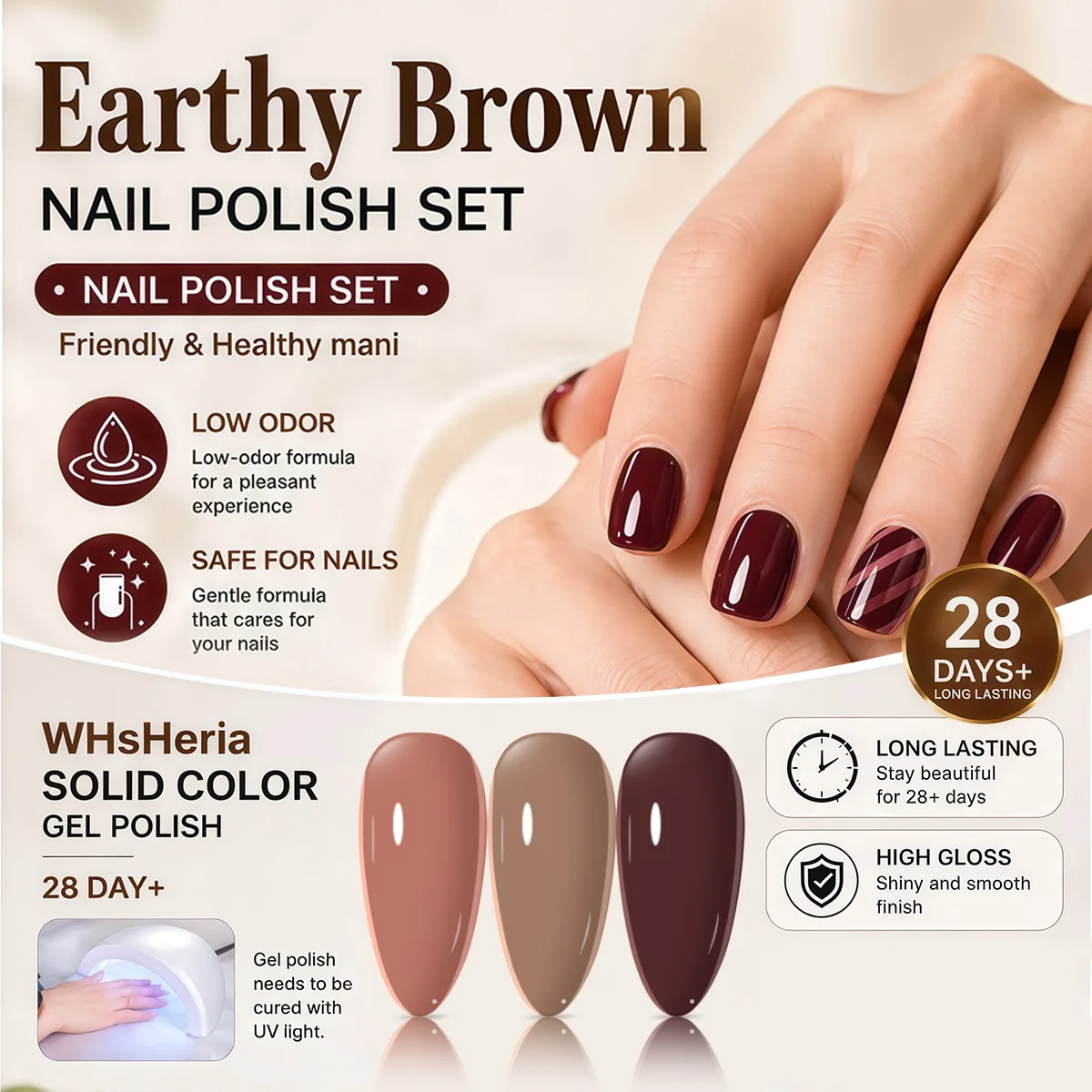 6-Farben-Nude-Braun-Gel-Nagellack-Set, Erdtöne, abnehmbares UV-LED-Gel, langanhaltender Glanz, Herbst-Nagelkunst-Werkzeugset, geeignet für DIY-Nagelkunst – Detail 2