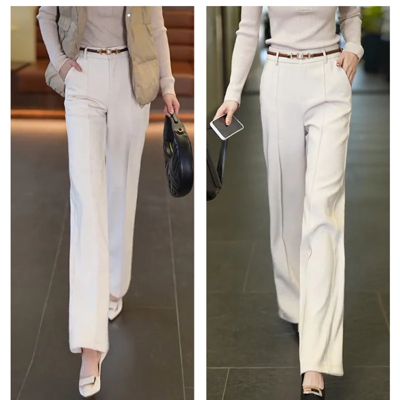 Spring And Summer 2024 New Narrow Wide-leg Pants Women With High Waist And Loose Slim Casual Straight Solid Color Casual Pants