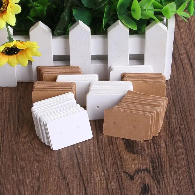 100Pcs Blank Kraft Paper Ear Studs Earring Display Cards Mini Price Label Tag Jewelry Cards DIY Project Storage Cards