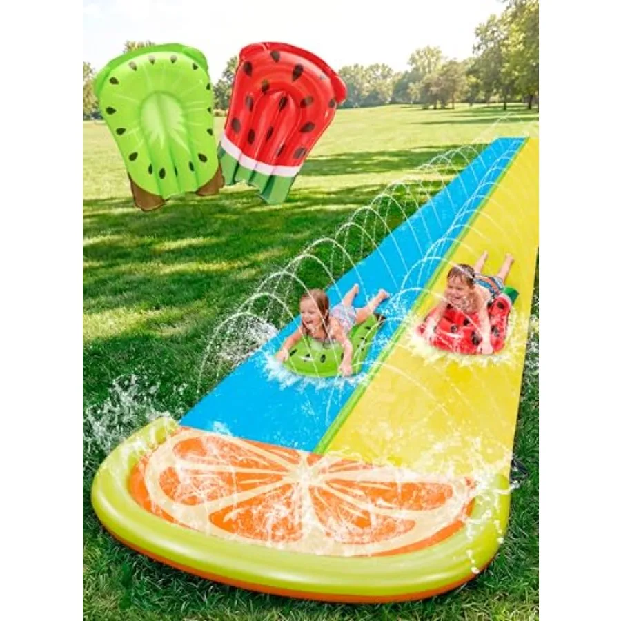 

Надувная водная горка Orange 22,5 фута с двумя дорожками, 2 досками и усовершенствованными распылителями для летних развлечений на заднем дворе для взрослых на открытом воздухе
