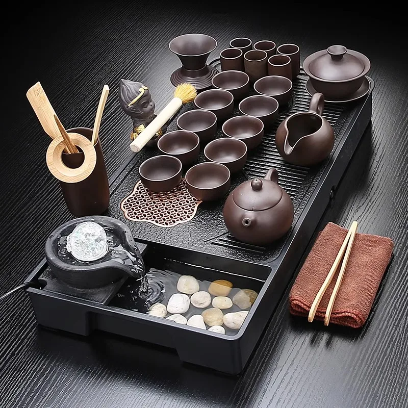Flowing Water Tea Tray Purple Clay Tea Set Household Kung Fu Teapot Gaiwan Tea Cup Office High-end Small Tea Sea Tea Cup view 4