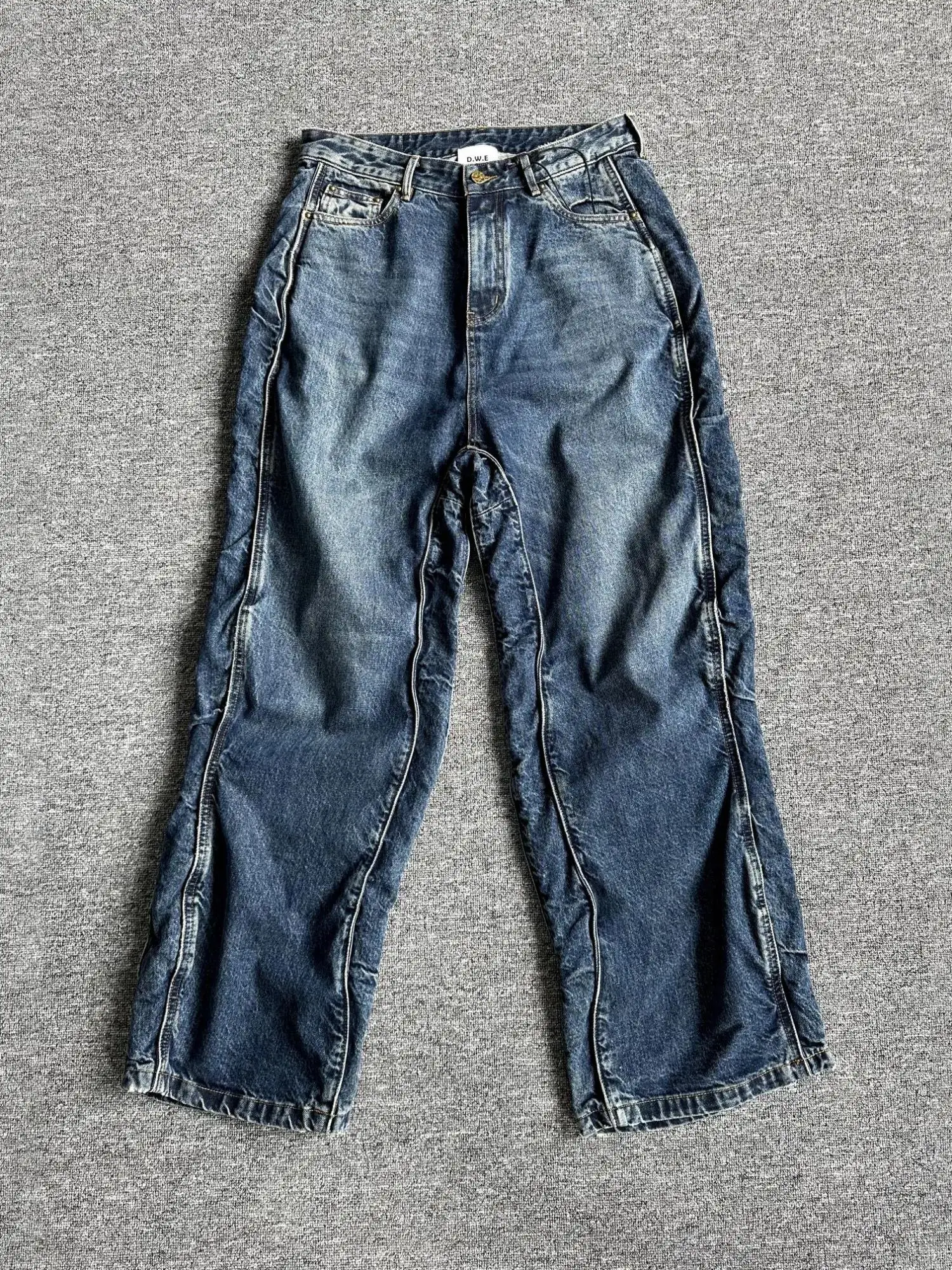 

Cleanfit Loose Tapered Jeans Men's Casual Pants Wave Splicing Design Straight Leg Cotton Blend Four Season Wear