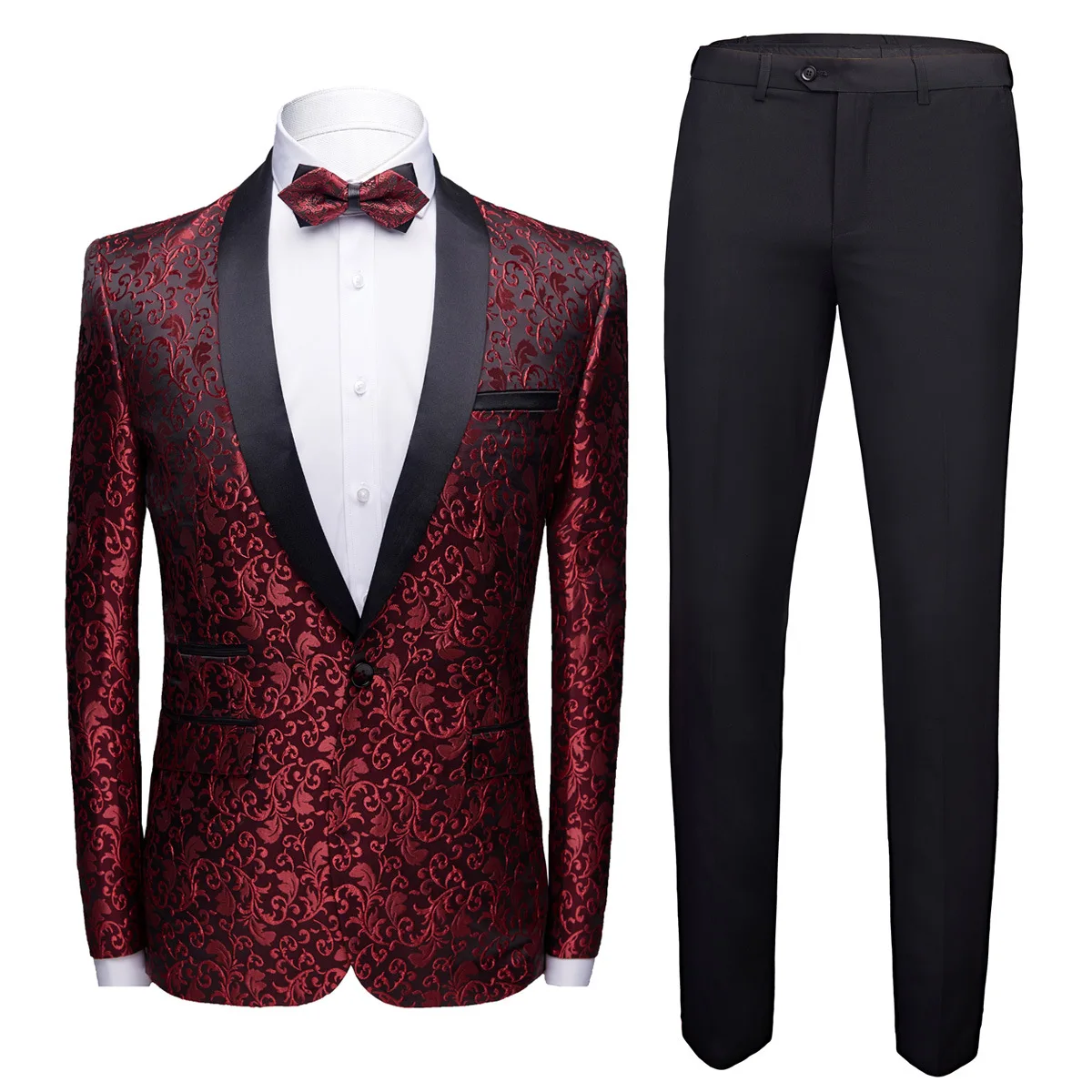 

KIDWHXR Suit Man Printed Patchwork Single-breasted Blazer Male Solid Color Straight-leg Pant Men Slim Stage Two-piece Sets