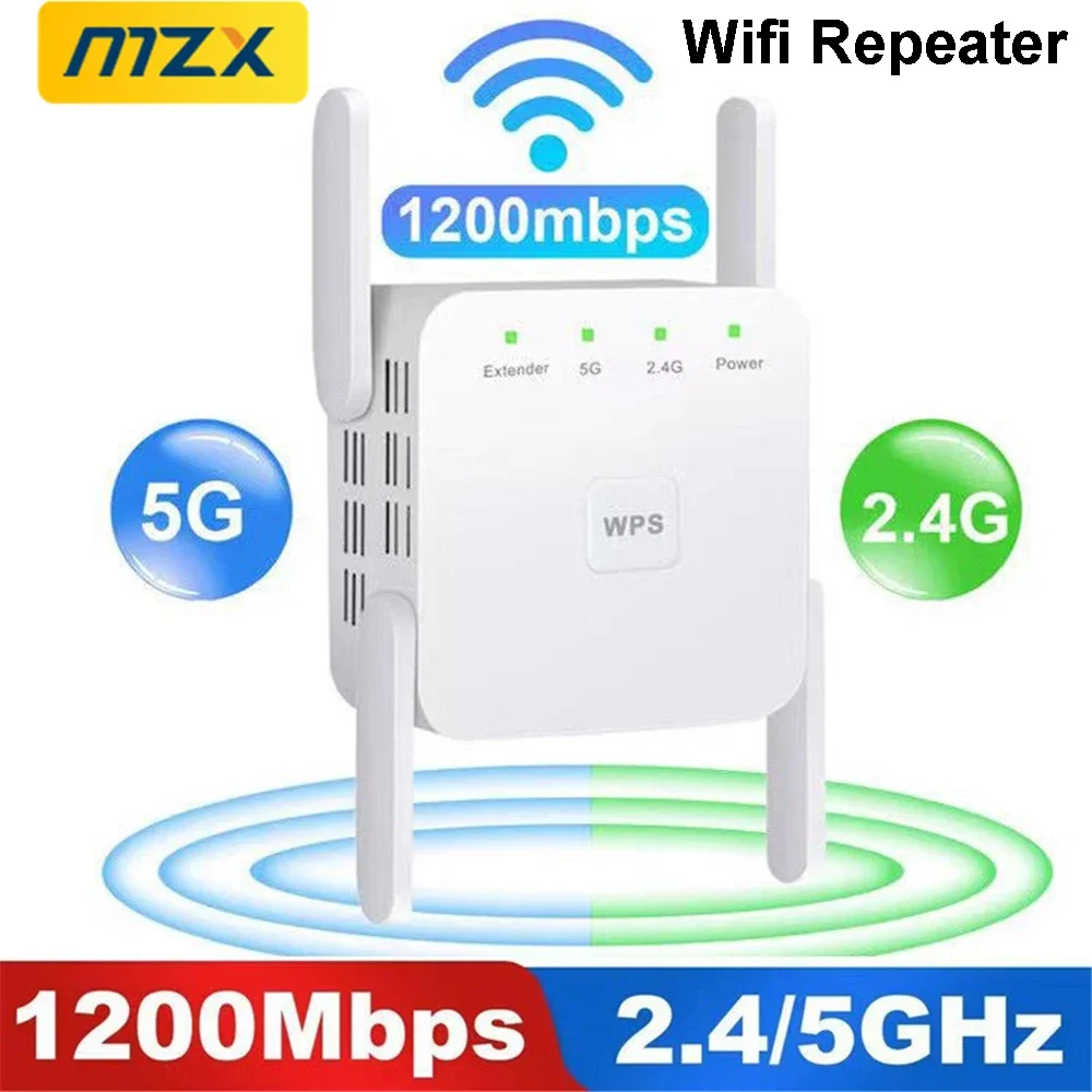 1200Mbps WiFi Repeater 5G/2.4GHz Ethernet Signal Extender Amplifier Wireless Wi-Fi Repetidor Booster Network Wifi Signal Repeat