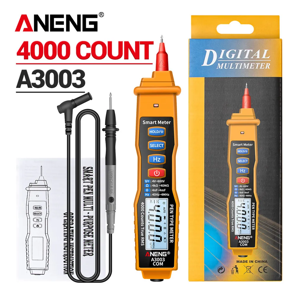 ANENG A3003 Digital Multimeter Pen Type Meter 4000 Counts with Non Contact AC/DC Voltage Resistance Capacitance Hz Tester Tool