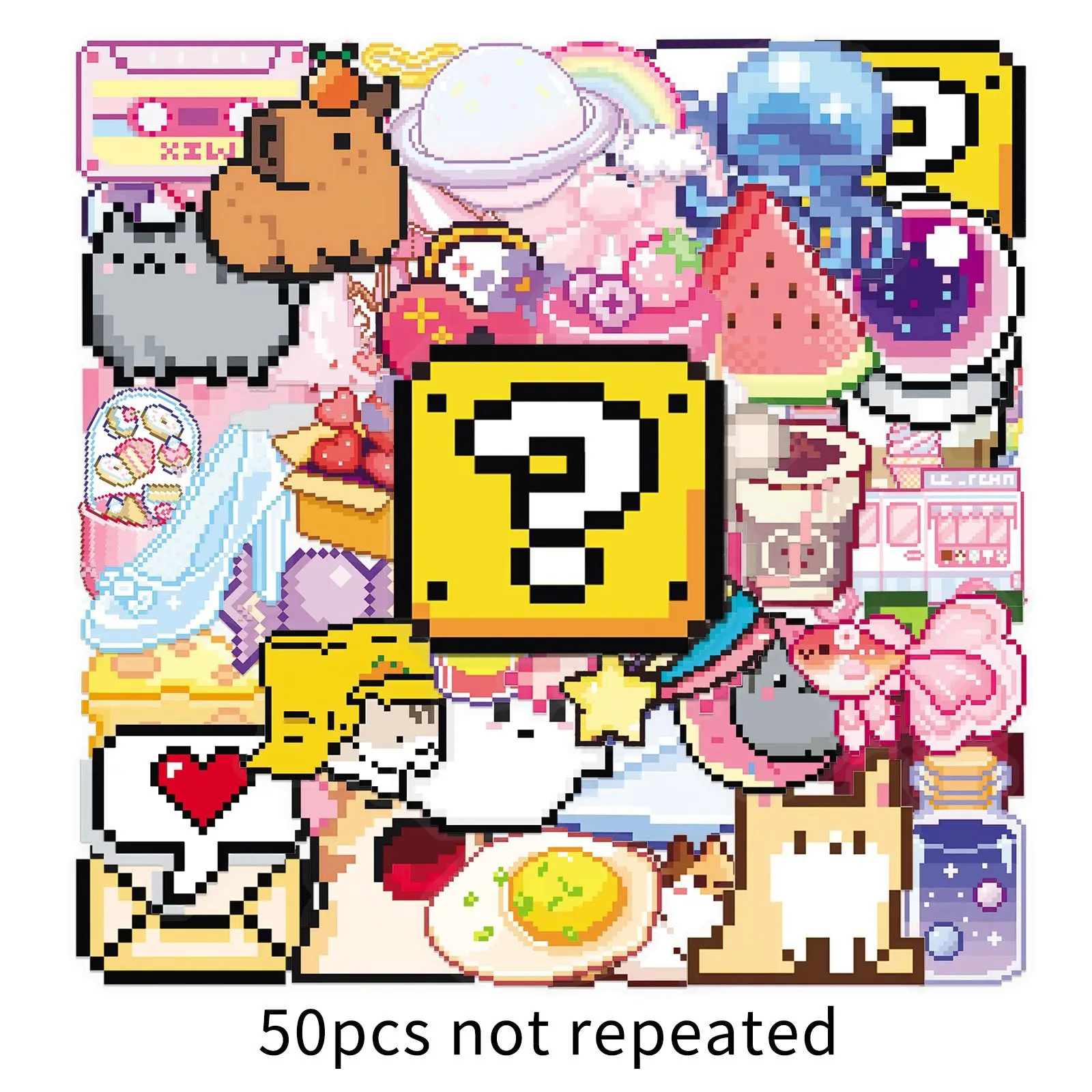 10/30/50Pcs Cute Pixel Game PET Stickers Kawaii Girls Cat DIY Stickers Scrapbooking Phone Luggage Skateboard Waterproof Decals