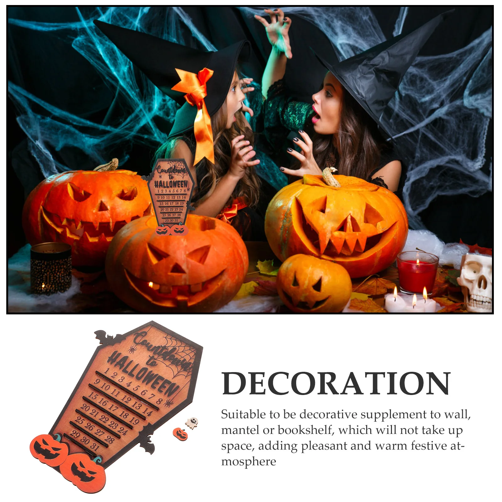 

Wooden Halloween Countdown Decor Rustic Advent Calendar Wall Mantel Home Party Coffin Gift Ornament Wall Calendar