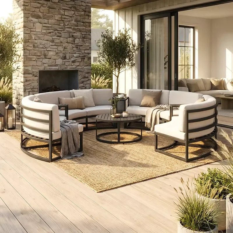 Aluminum Outdoor Sectional Modular Patio Furniture Terrace Balcony Backyard Seating Group Garden Round Sofa Table Set