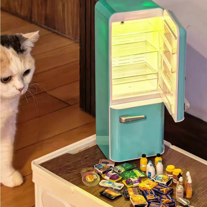 Para Mini refrigerador Labubu, caja ciega de moda, juego de juguetes para casa de bebé, regalo de cumpleaños, marcas de juguetes jugables con temática de comida