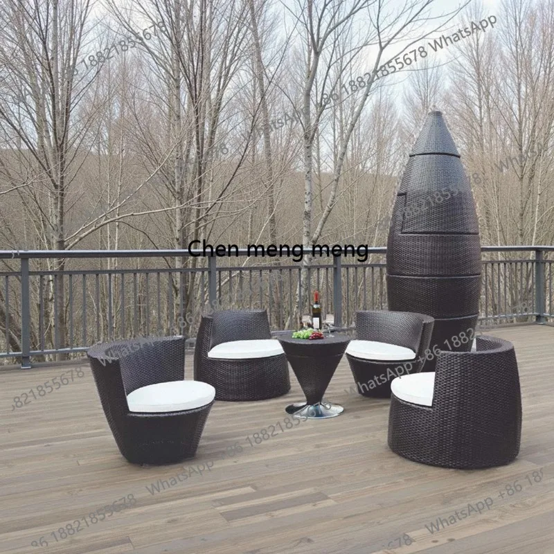 Outdoor table and chair combination  garden storage rattan furniture balcony five-piece hotel table and chairs