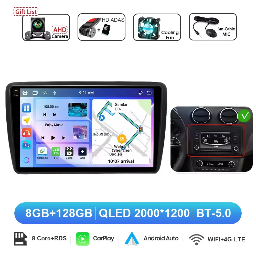 Android 15 Voor SEAT Ibiza 2016-2017 Autoradio Multimedia Video Player GPS Stereo CarPlay 4G Navigatie v BT QLED DPS Head Unit