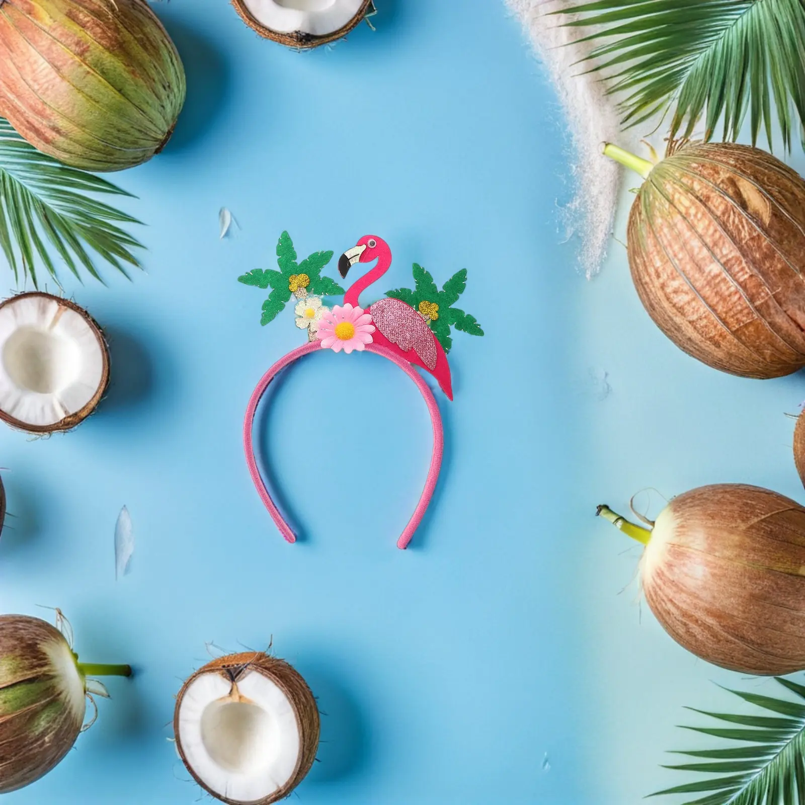 

Набор из 4 повязок на голову с гавайскими фламинго и пальмами, милые и забавные повязки для женщин, украшения для пляжных вечеринок в тропическом стиле, цветочные короны