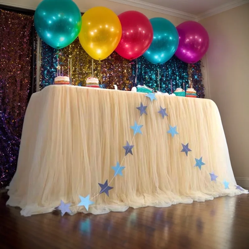 بلون التنانير الجدول عيد ميلاد تول الجدول التفاف حفل زفاف توتو TableSkirt استحمام الطفل الجنس تكشف ديكور المنزل الطرف #5