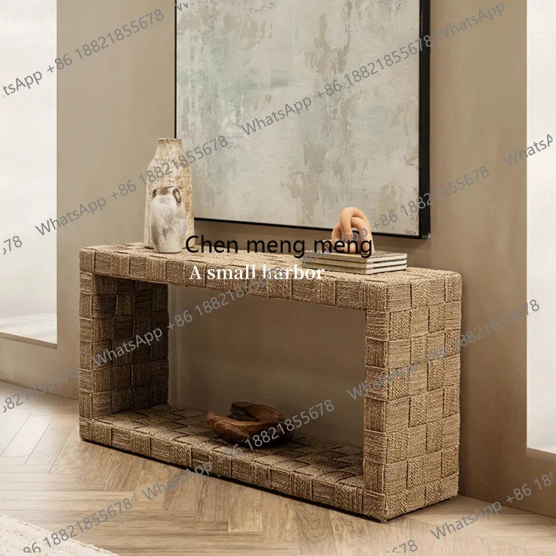 

American retro hemp rope weaving entrance table braided rope design entrance table hotel end view table