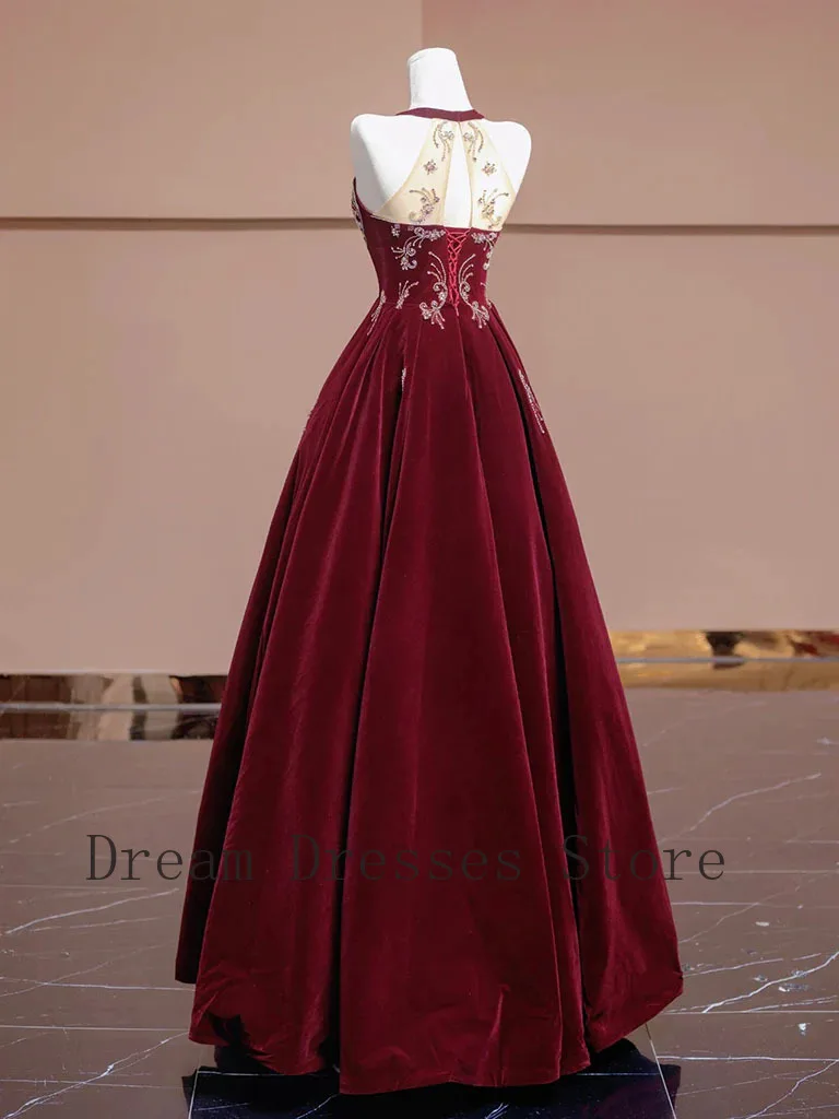 Customized Chinese Style Velour Applique Sequined Beading Draped A-line Halter Long Dresses Bespoke Occasion Dresses Elegant
