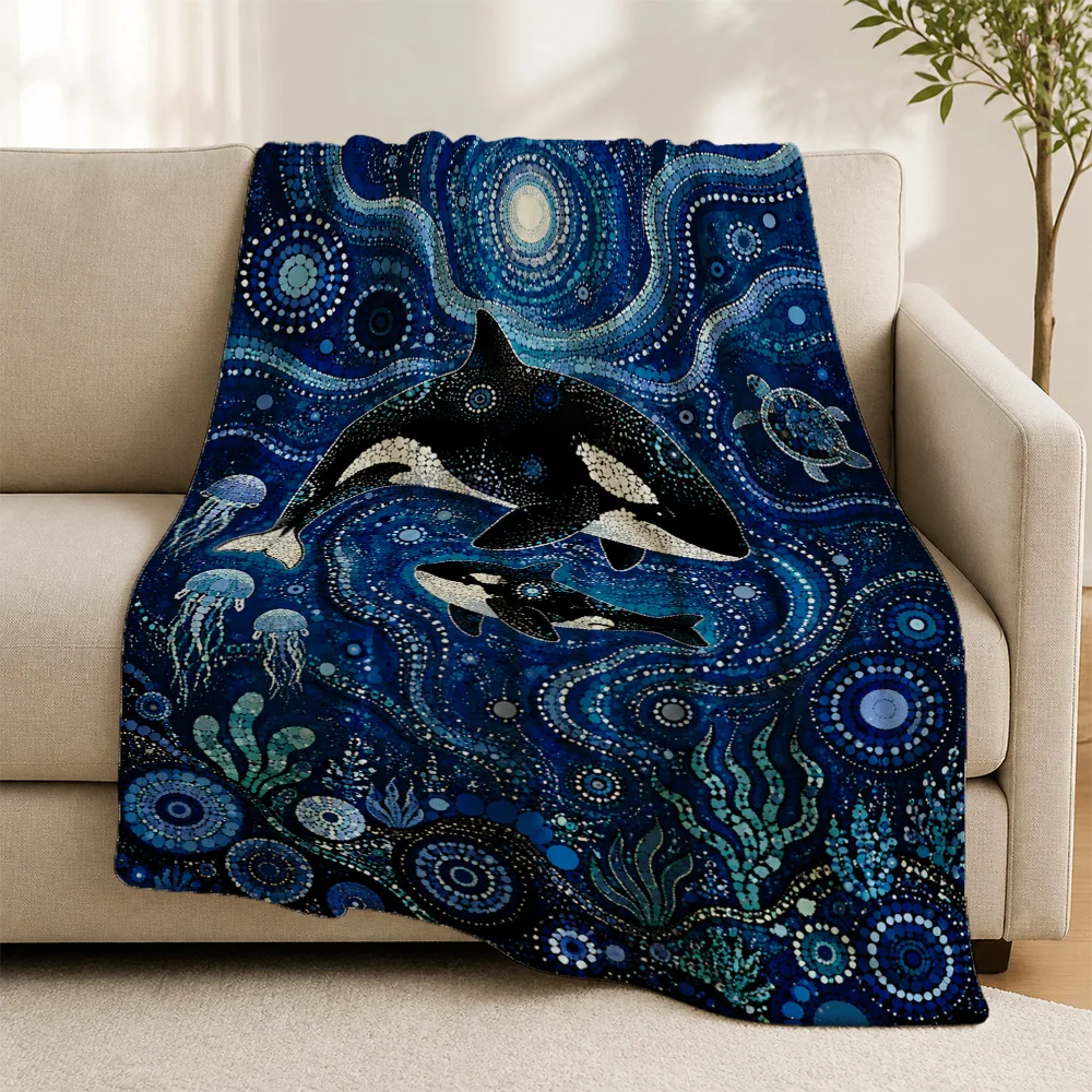 Nautical Dolphin Ocean Throw Blanket Couch Decor Deep Sea Marine Life Art Sofa Accent Cozy Home Textile Gift