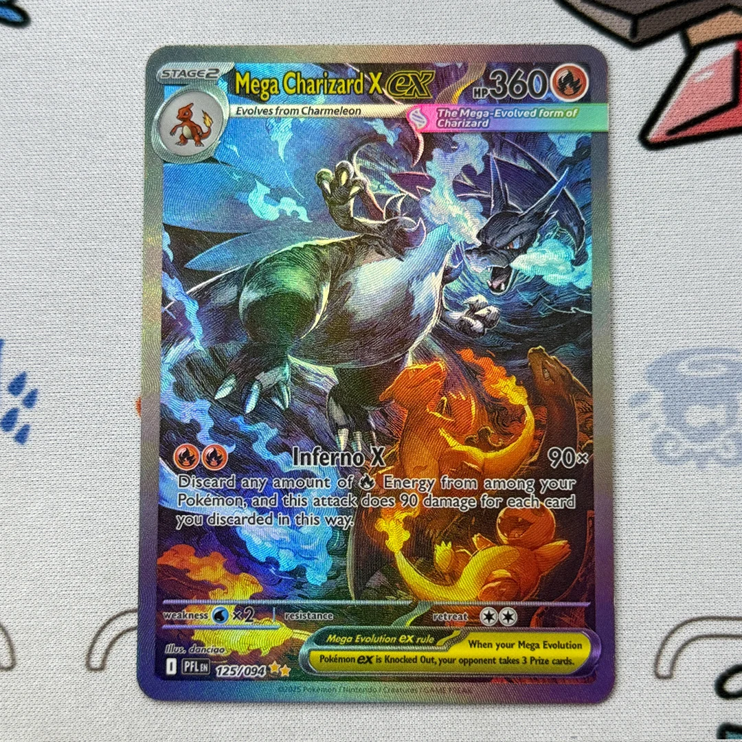 

DIY English 2025 P.M. PFL Phantasmal Flames # Коллекционная карта PTCG: 125 Мега Чаризард X ex Special ILLUSTRATION, редкая прокси-карта