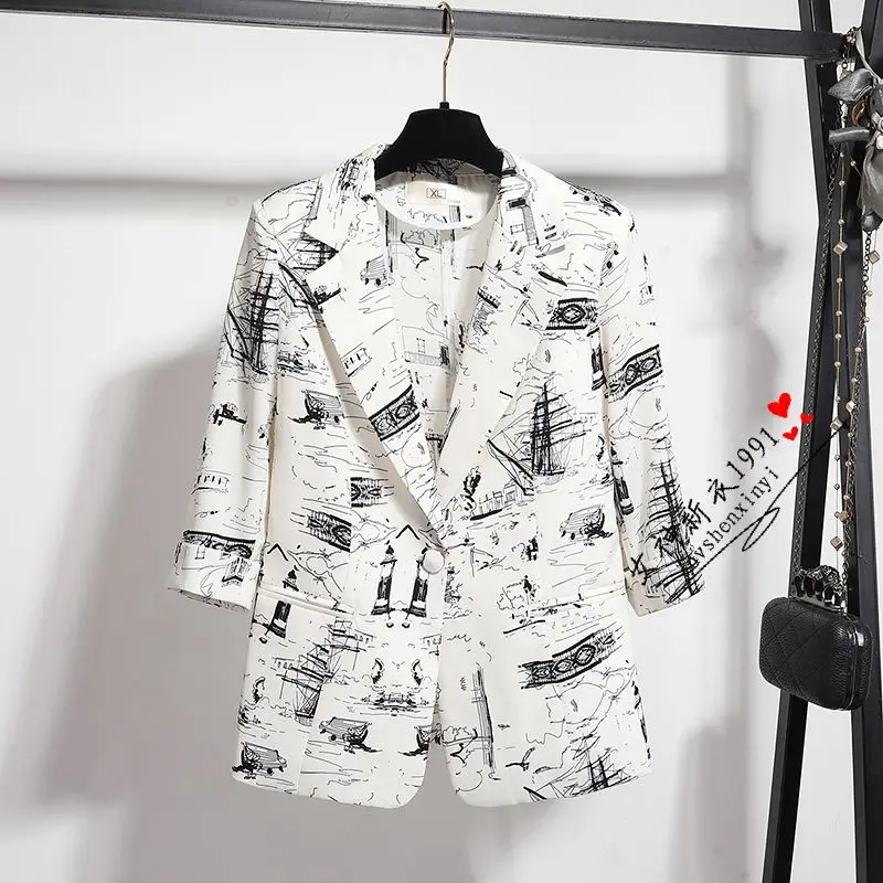 Modny garnitur z kurtką 2025 Nowy nadruk Ele Seven Sve Top Slim Casual Wiosna Lato Zachodni Styl Odzież