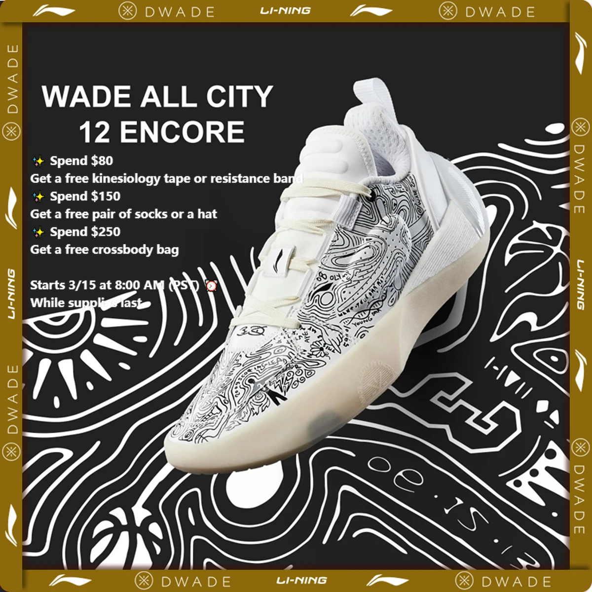 

Li-Ning Men's WADE ALL CITY 12 ENCORE Professional Basketball Shoes BOOM Cushion Stable Support Wearable Sport Sneakers ABAU051