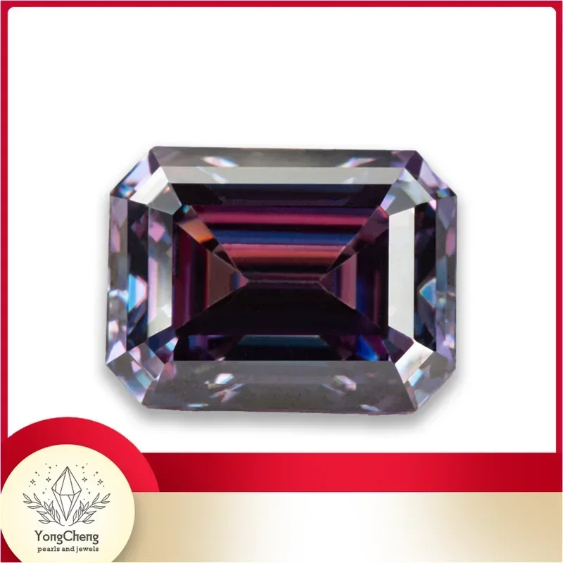 

Moissanite Stone Imperial Purple Color Emerald Cut Lab Grown Diamond Charm Ring Necklace Earrings Main Materials GRA Certificate