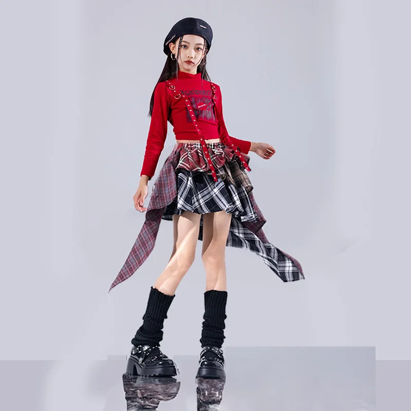 طفل الهيب هوب الملابس المتعثرة المحاصيل الأعلى تي شيرت أسود السراويل البضائع غير رسمية حزام مطوي تنورة للفتيات أزياء رقص الملابس #5