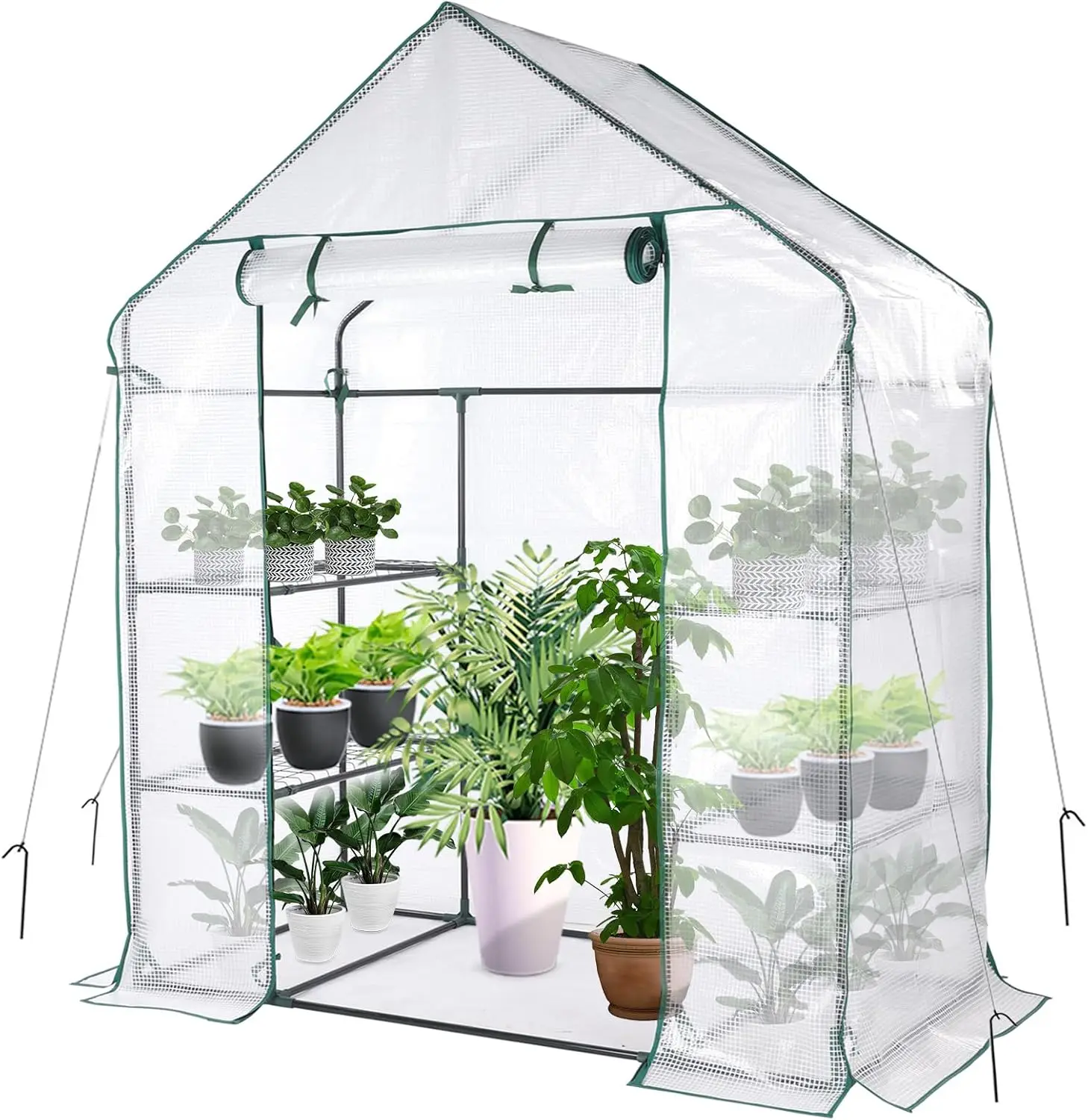 

Portable Mini Walk-in Greenhouse with Roll-Up Door, Anchors & UV Cover