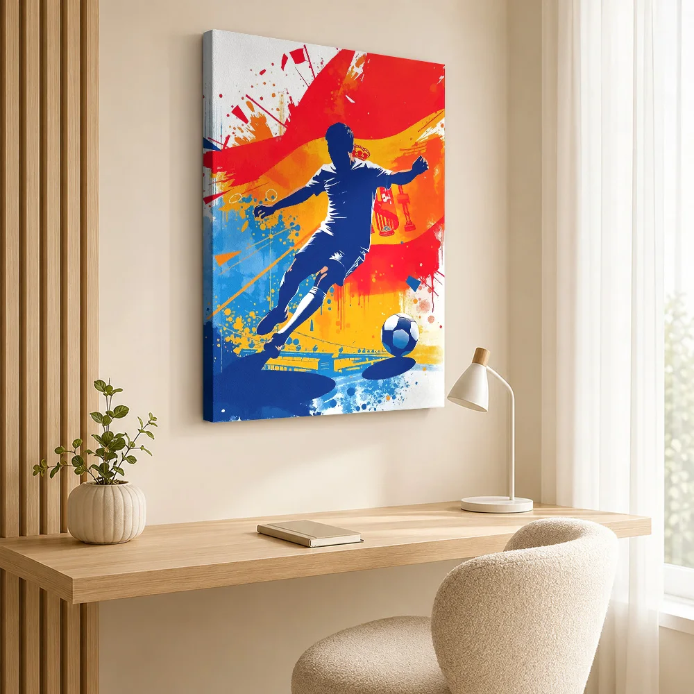 Spanish Soccer Player Canvas Painting Poster Dynamic Style Wall Decor With Customized Photo For Home Gym Ideal Supporter Gift