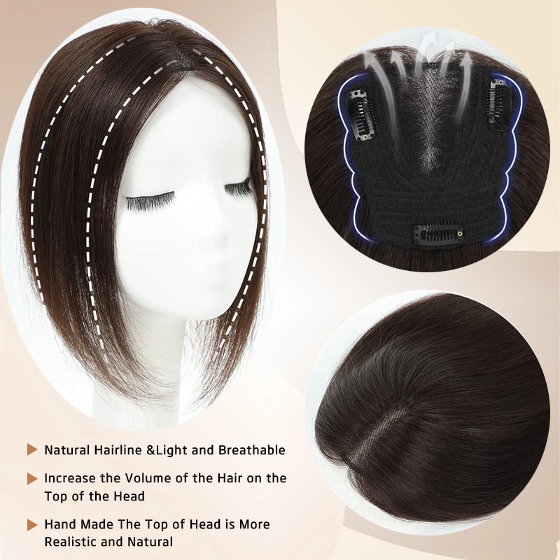 Wig ekstensi rambut untuk wanita, Wig ekstensi rambut manusia asli, ekstensi rambut Swiss, menambah Volume rambut, 25cm