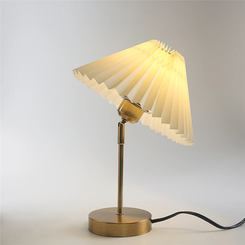 Imagem -04 - Retro Led Floor Lamps com Abajur Plissado Guarda-chuva de Cabeceira Desktop Lights Study Bedroom Lighting Ângulo Ajustável Table Lamp