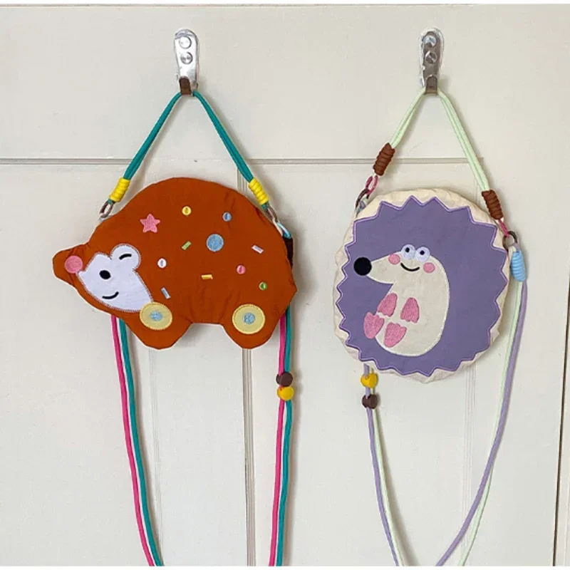 Niedliche Cartoon-Tier-Stickerei Umhängetasche, Bunte Mini-Geldbörse, Leichte Nylon-Kinder-Handytasche, Damen-Schultertasche – Detail 14