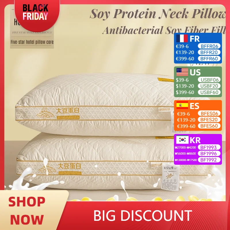 Comfortable Sleeping Pillows Hotel Pillow for Sleep Anti Wrinkle Dormir Soybean Fiber Fluffy Neck Pillow Bed Bedroom Aesthetic.