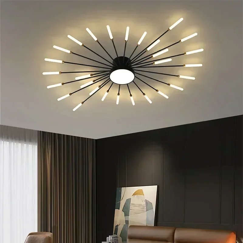 Lámparas de techo LED modernas, luces de techo acrílicas de girasol, candelabro creativo de oro antiguo cepillado, iluminación para sala de estar y comedor