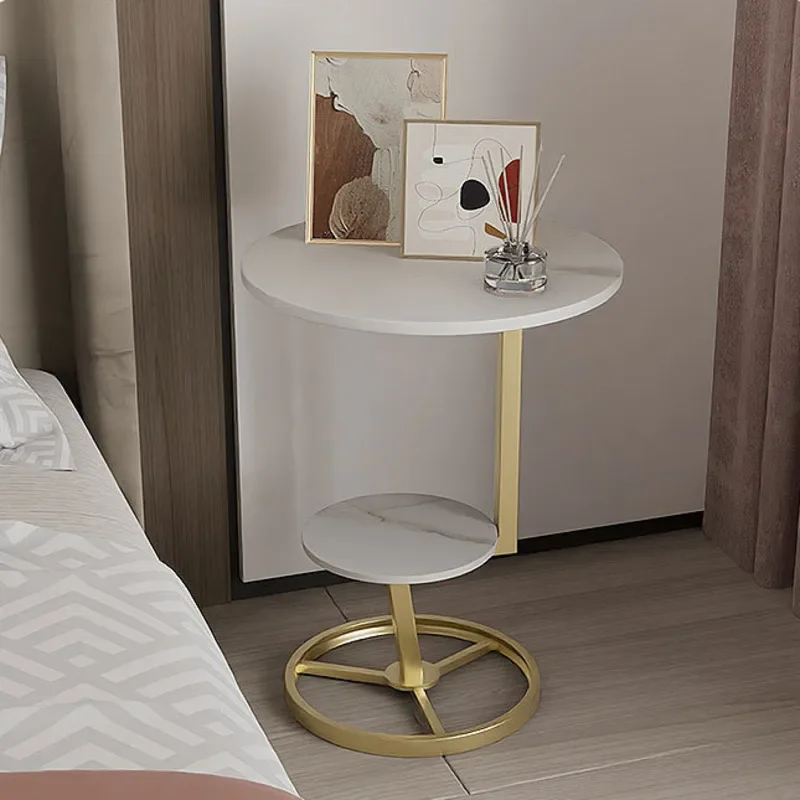 Double-Layer Side Table Small Round Bedside Cabinet Innovative Home Furniture for Living Room Sophisticated Light Luxury